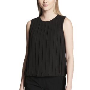 Calvin Klein Sheer Black Sleeveless Pleated Blouse